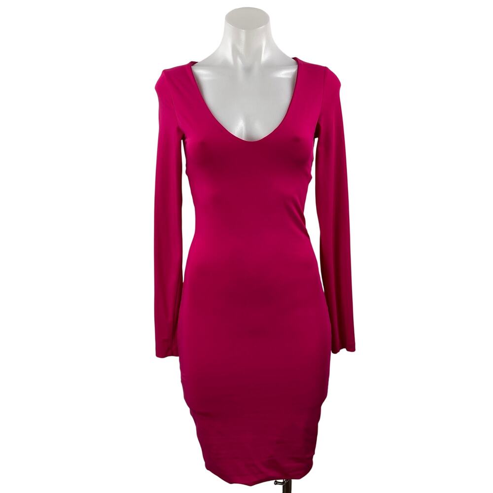 Kookai Women's Pink Long Sleeve Scoop Neck Cut Out Mini Bodycon Dress Size 1